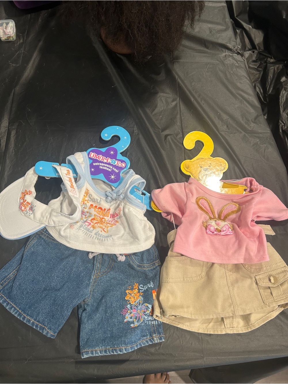 Build A Bear Limited Too Pink Bunny Tee with Khaki Skirt Set short set w/ visor